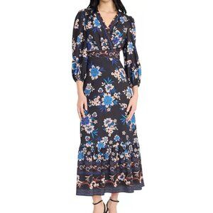 NWT Donna Morgan Dress Size 16 Bubble Crepe Floral Print  Long-Sleeve Maxi Dress